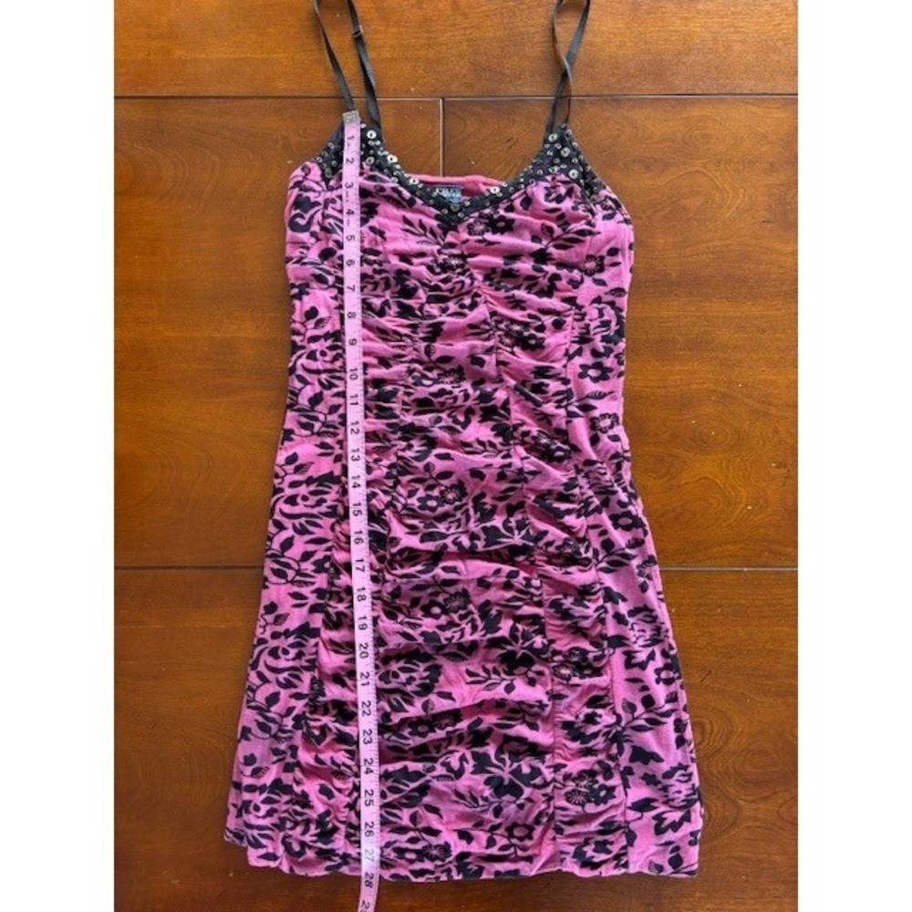 Free People Vintage Y2K Pink Black Floral Ruched Sequin Mini Cocktail Dress Sz 2 - Picture 10 of 14